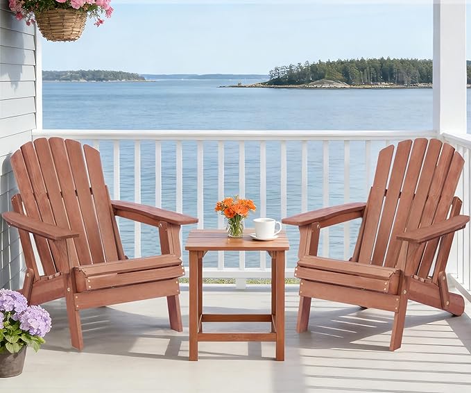 Oversize Wooden Outdoor Folding Adirondack Chair with Pre-Assembled BackRest & SeatBoard, Wood Patio Chair for Garden Backyard Porch Pool Deck Firepit