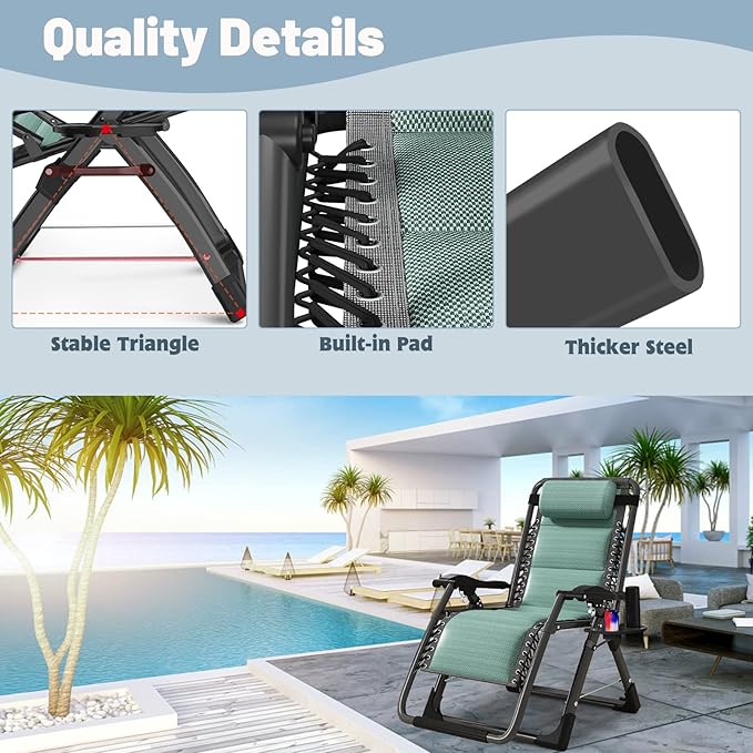 Slsy Zero Gravity Chair, Reclining Lounge Chair with Removable Tray for Indoor and Outdoor - Photo 5
