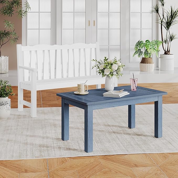 36" Outdoor Coffee Table, Weatherproof HIPS Patio Coffee Tables for Outside, All Weather Center Table with 220lbs Capacity for Deck, Garden, Balcony, Indoor or Outdoor Use, Blue