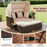 Tangkula Patio Rattan Daybed with Retractable Canopy, Outdoor Wicker Sunbed with 2 Foldable Side Tables - Photo 9