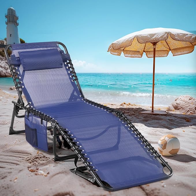 Unovivy Outdoor Chaise Lounge Chairs Set of 2, Portable Folding Pool Lounge Chair with 5-Position Reclining Back - Photo 3