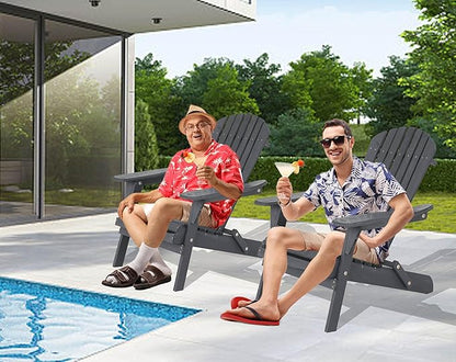 Folding Adirondack Chair Set of 2, Weather Resistant Adirondack Chairs Lawn Chair Outdoor Modern Adirondack Chairs Fire Pit Chairs Outdoor Chairs for Patio Lawn Garden Backyard Pool Deck, Grey