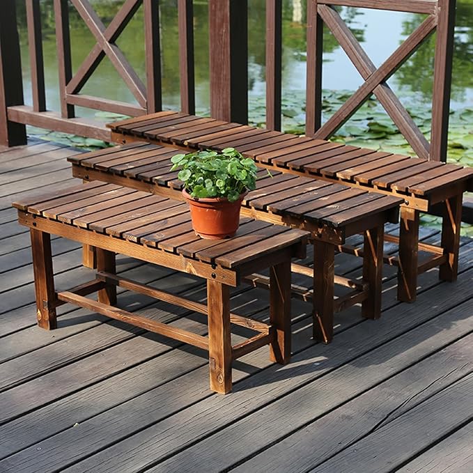 47.2'' Outdoor Garden Benches Weatherproof Patio Bench Two-Person Seat Backless Bench Wood Bench with Slatted High - Photo 8