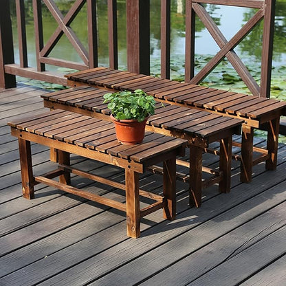 47.2'' Outdoor Garden Benches Weatherproof Patio Bench Two-Person Seat Backless Bench Wood Bench with Slatted High Temperature Bench for Front Porch Backyard (Upgraded to Prevent Fading)