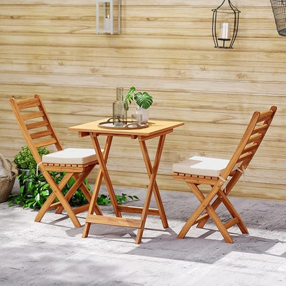HAPPYGRILL Folding Patio Chairs Set Acacia Wood Outdoor Dining Chairs with Slatted Backrests and Soft Seat Cushions for Porch, Backyard and Garden, 400 LBS Weight Capacity (2,Back Style A)