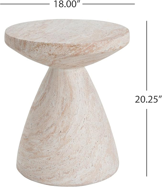 Outdoor Side Table Concrete End Table Faux Stone Small Coffee Tables for Indoor Outdoor, Garden Stool Plant Stand for Porch, Backyard Patio Travertine Finish