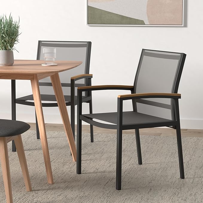 Christopher Knight Home Emma Outdoor Mesh and Aluminum Frame Dining Chair (Set of 2), Gray - Photo 2