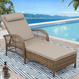 Outdoor Chaise Lounge Chair, PE Wicker Long Recliner Patio Lounge Chair with Cushion - Photo 1