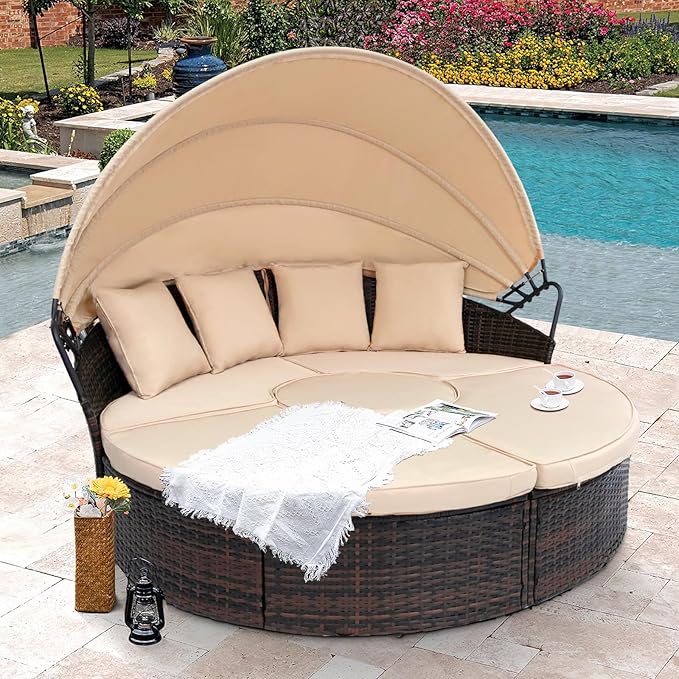 SUNCROWN Outdoor Patio Round Daybed with Retractable Canopy - Photo 9