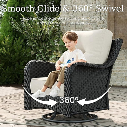6 Piece Patio Furniture Set, All-Weather Wicker Outdoor Conversation Set with Swivel Rocking Chair and 6 Inch Thick Cushions