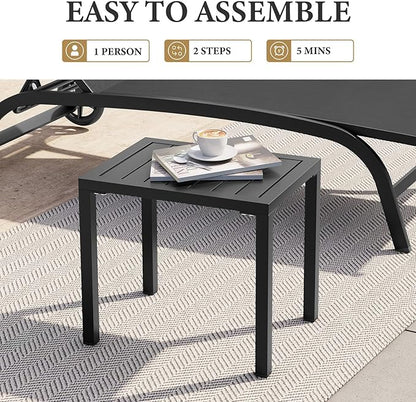 Crestlive Products Aluminum Outdoor Side Table,Black Rectangular End Table,Easy Assembly Small Coffee Bistro Table for Patio Pool Balcony