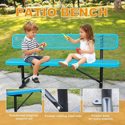 4 ft Outdoor Park Bench – Heavy-Duty Steel Frame & Rust-Resistant Thermoplastic Coating, Suitable for Gardens, Courtyards, Campuses, Commercial Spaces (Blue, 4ft)