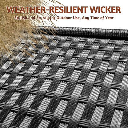 VINGLI Outdoor Chaise Lounge, Wicker Recliner w/Adjustable Backrest, Thick Water Repellent Cushions, Patio Rattan Lounge Chairs for Lawn, Beach, Balcony, Poolside (Black)