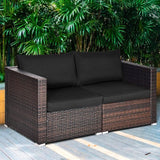 Tangkula 2 Seat Outdoor Wicker Loveseat Sofa Set, Modular PE Rattan 2 Pieces Outdoor Wicker Corner Sofa - Photo 4