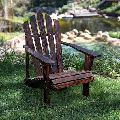 Shine Company Westport Wooden Adirondack Chair, Outdoor Patio Firepit Chairs, Back & Seat Pre-Assembled, Burnt Brown