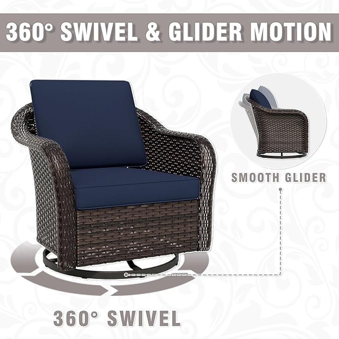 3 Piece Patio Wicker Conversation Set, All-Weather Use Outdoor Wicker Loveseat with 2 PE Rattan 360 Swivel Chair - Photo 8