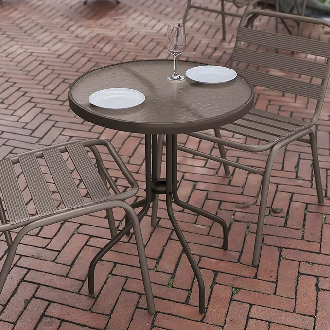 Flash Furniture Bellamy 23.75'' Round Tempered Glass Metal Table, Bronze - Photo 5