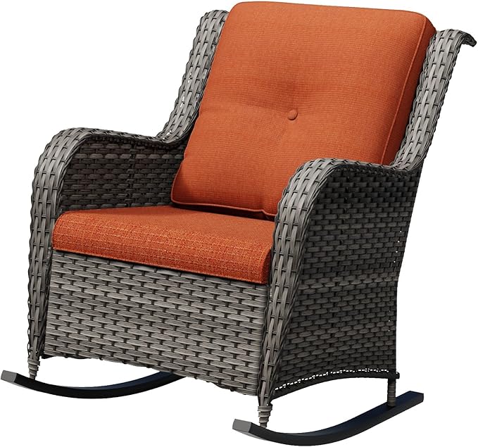 Outdoor Rocking Chair, Wicker Patio Chair with Thickened Olefin Cushions, High Back and Deep Seating - Photo 9