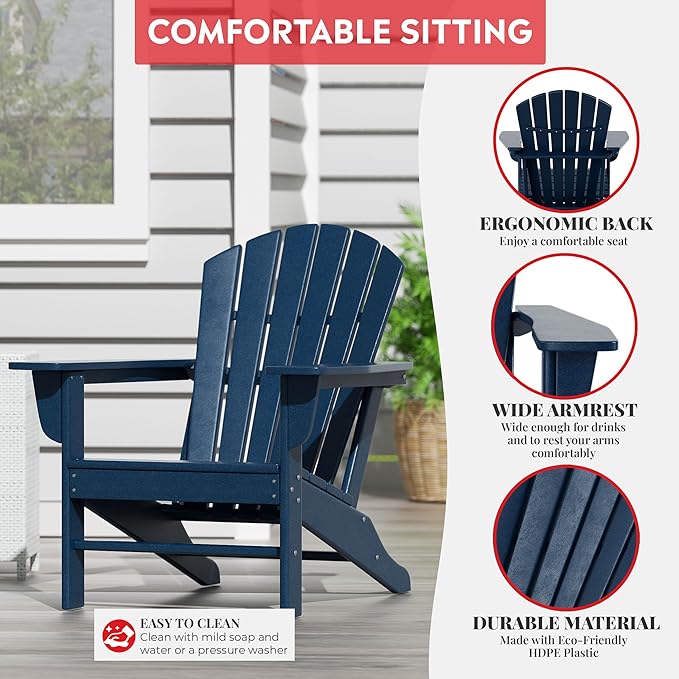Costaelm Outdoor Adirondack Chair, HDPE Patio Chair, Weather Resistant Lawn Firepit Outside Chairs for Porch, Poolside - Photo 4