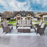 Rilyson Wicker Patio Furniture Set - 6 Piece Rattan Outdoor Sectional Conversation Sets with 1 Sofa, 1 Loveseat - Photo 1