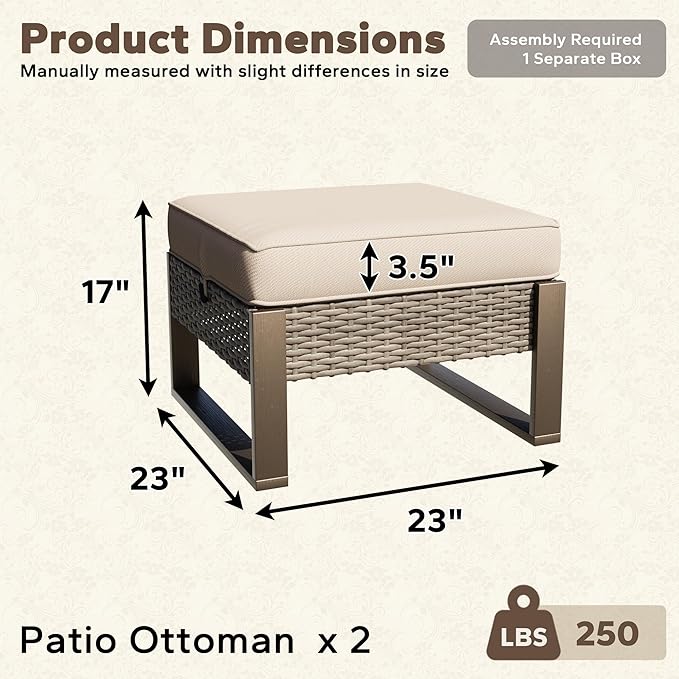 Patio Metal Wicker Ottoman Set of 2 - Photo 2