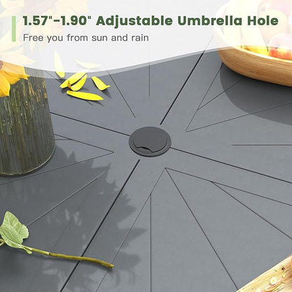 Outdoor Patio Round Dining Table for 6, 47.3" x 47.3" Sleek Aluminum Dining Table with Umbrella Hole for Backyard Garden Lawn Deck, Dark Grey