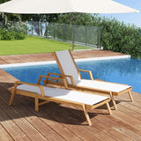 HAPPYGRILL Outdoor Wood Chaise Lounge Set of 2, Patio Tanning Chaise with Adjustable 5-Position Backrest - Photo 2