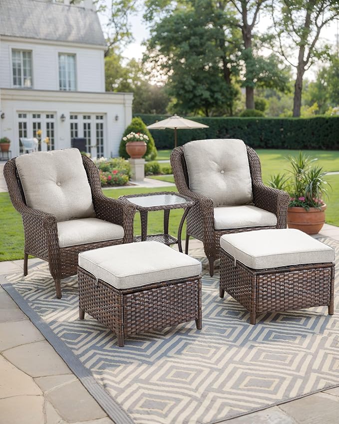 3 Piece Patio Brown Wicker Chairs with Side Table - Outdoor High Back Heavy Duty All-Weather Lawn Dining Rattan Chair - Photo 6