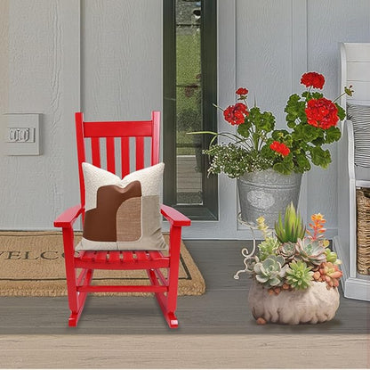 Kids Rocking Chair for Toddler and Children Comfy Recliner Wooden Rocker for Baby Girls Outdoor Lounge for Age 6-10 Indoor Anti-Tip Design Safe & Sturdy Red