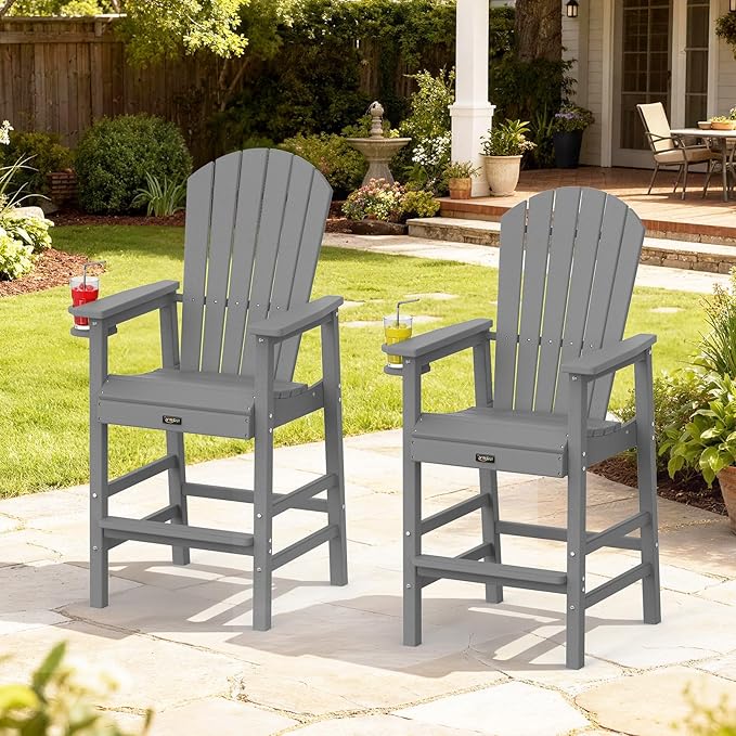 VINGLI Tall Adirondack Chairs Set of 2, All-Weather Plastic Adirondack Chair with Cup Holders - Photo 7