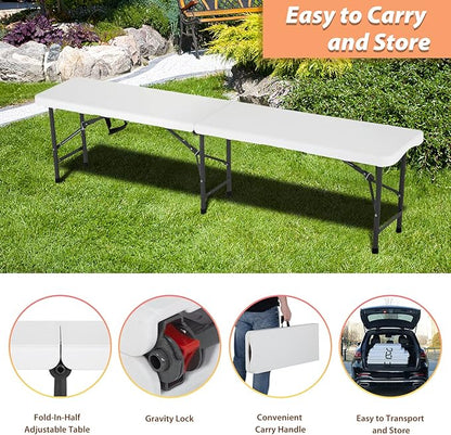 6FT Plastic Folding Bench Outdoor Bench Garden Bench Plastic Portable Bench with Carrying Handle for Picnic Camping Dining Party 1 Pack White