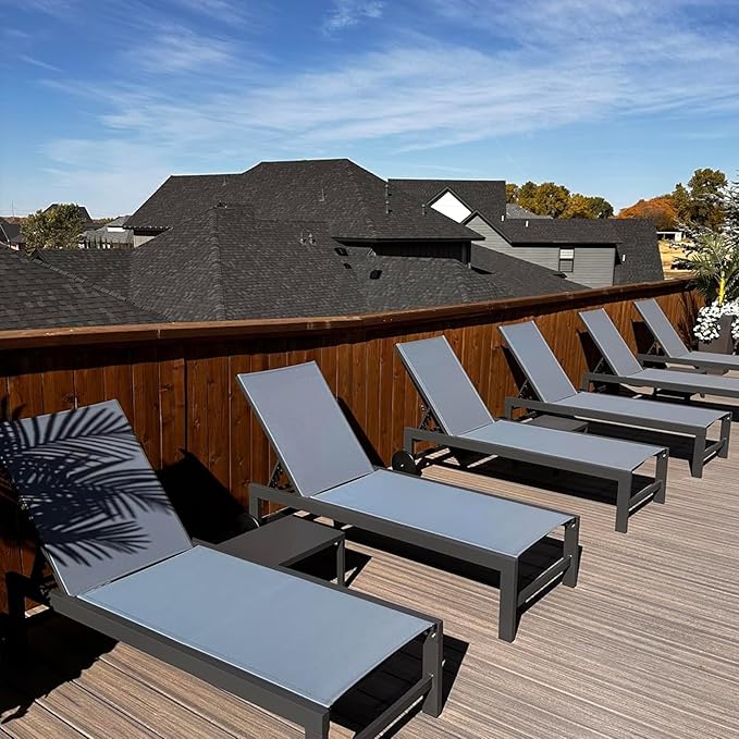 PURPLE LEAF Patio Chaise Lounge Set for 4 Outdoor Pool Lounge Chairs with Adjustable Backrest and Side Tables Aluminum - Photo 1