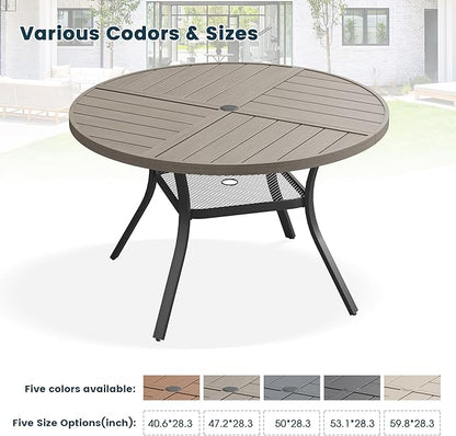 Patio Dining Table for 4, Round Metal Outdoor Table with Storage Shelf, 1.57" Umbrella Hole, 41" Outdoor Quartered Tabletop Dining Table for Backyard, Porch, Lawn, Grey