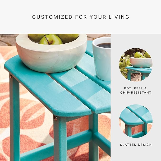 Signature Design by Ashley Sundown Treasure Outdoor Patio HDPE Weather Resistant End Table, Blue