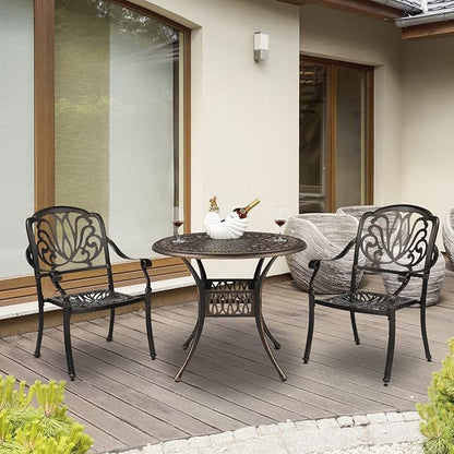 VINGLI Patio Chairs Set of 2, All-Weather Cast Aluminum Outdoor Dining Chairs, Metal Armchairs for Poolside, Backyard, Balcony (2, Elizabeth Back Without Cushion)