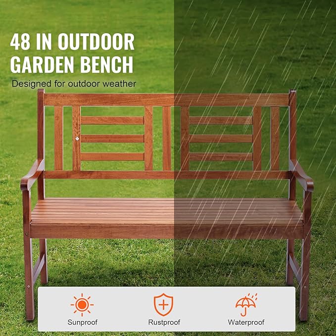 Happybuy 48-Inch Outdoor Bench - Wood Garden Bench for Outdoors with Backrest and Armrests, 700 lbs Capacity for Garden, Park, Yard, Front Porch