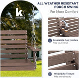 KINGYES Outdoor Hanging Porch Swing, Waterproof Swing with Cup Holders for Courtyard & Garden, 660LBS Weight Capacity - Photo 3