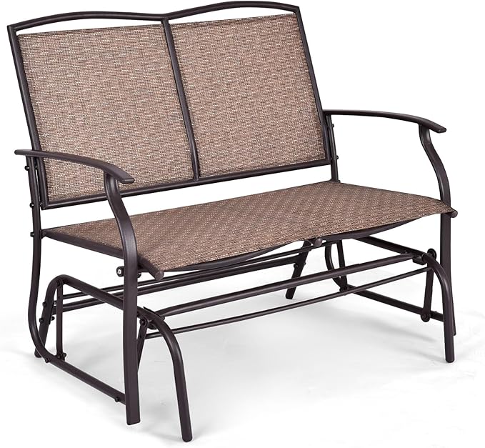 Byroce 2-Person Patio Outdoor Glider Bench, Double Swing Loveseat Rocker with Heavy Duty Metal Frame, 400 LBS, Rocking Chair for Backyard, Balcony, Garden, Poolside, Deck, Front Porch (Brown)