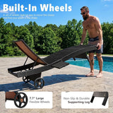 Patio Wicker Chaise Lounge Chairs Set of 2, Outdoor Reclining Lounge Chair w/Rolling Wheels, Pull-Out Side Table - Photo 5
