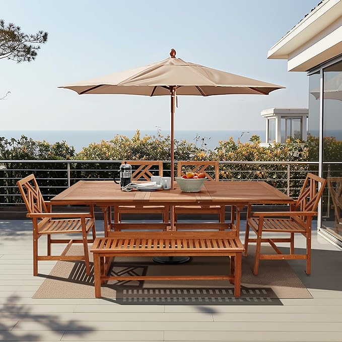 LuxenHome Wood Garden Bench, Solid Wooden Outdoor Dining Bench, 2 Person Patio Benches for Outdoors, Backless Bench for Backyard Park and Porch, Long Loveseat with Slatted Seat, Outdoor Furniture