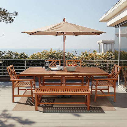 LuxenHome Wood Garden Bench, Solid Wooden Outdoor Dining Bench, 2 Person Patio Benches for Outdoors, Backless Bench for Backyard Park and Porch, Long Loveseat with Slatted Seat, Outdoor Furniture