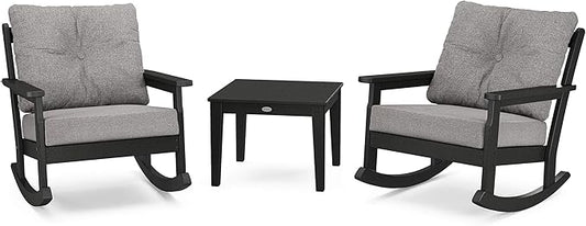 Polywood Vineyard 3-Piece Deep Seating Rocker Set (Black/Grey Mist)