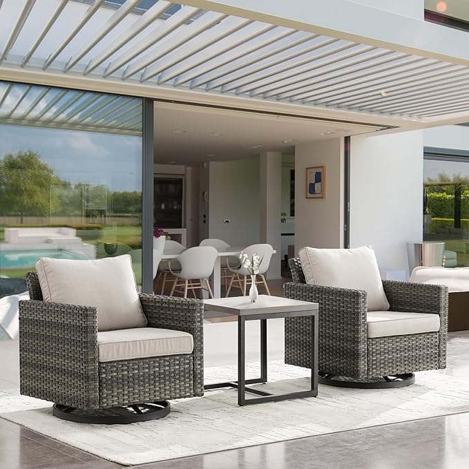 Outdoor Patio Swivel Rocker Chairs - 3 Piece Wicker Patio Furniture Bistro Swivel Rocking Chairs Set with Comfortable - Photo 6