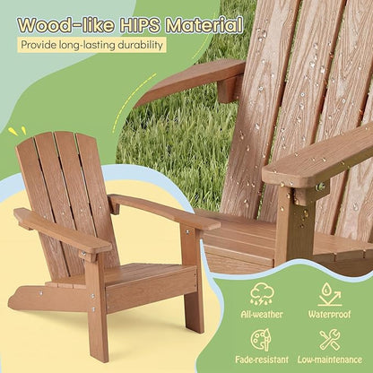 Giantex Kids Adirondack Chair, All-Weather HIPS Children's Outdoor Chair w/Ergonomic Design, Toddler Lawn Chairs for Age 3-8, Kids Beach Chair for Garden Patio Backyard (2,Teak)