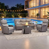 Luxury Patio Furniture Set with 6-inch Thick Cushion, Outdoor Furniture with Fire Pit Table, Swivel Chairs, Side Table - Photo 1