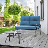 Outdoor 2 Pcs Patio Loveseat Bench Set with Bistro Coffee Table and Patio Steel Frame Sofa with Cushion - Photo 5