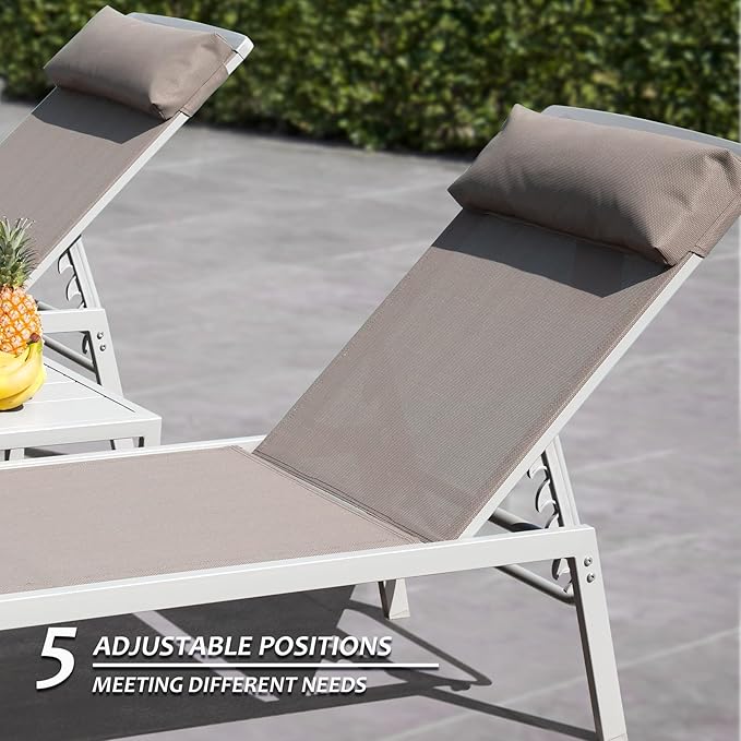 Domi Patio Chaise Lounge Set of 2 with Side Table, Aluminum Adjustable Pool Lounge Chairs - Photo 4