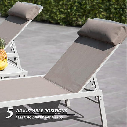 Domi Patio Chaise Lounge Set of 2 with Side Table, Aluminum Adjustable Pool Lounge Chairs,Sunbathing Lounger for Deck Lawn Patio Backyard,Textilene - Khaki
