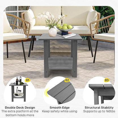 Melucivi Weather Resistant Outdoor Side Table, Double Small Adirondack Side Table for Adirondack Chair - Indoor Outdoor End Table, Patio Table for Pool, Deck and Porch (Dark Grey)