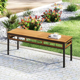 Tangkula Outdoor Wicker Bench with Removable Padded Cushion, 48" Patio Backless Acacia Wood Bench - Photo 5